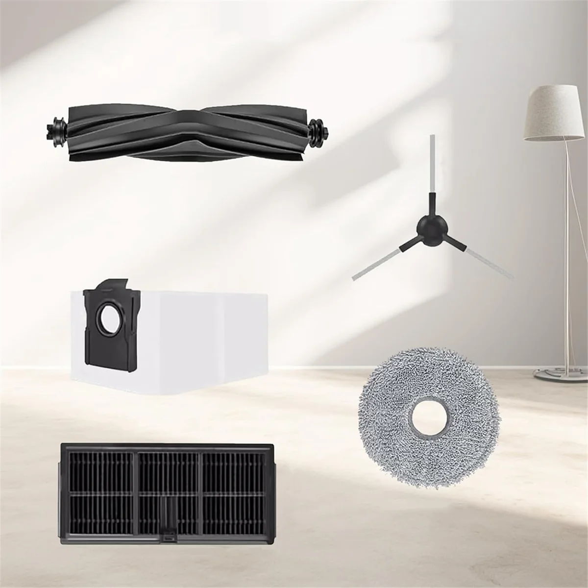 قطع غيار ABKR لـ Dreame Mova E30 Ultra جهاز آلي لتنظيف الأتربة فرشاة جانبية رئيسية فلتر HEPA وسادة ممسحة كيس لجميع الغبار