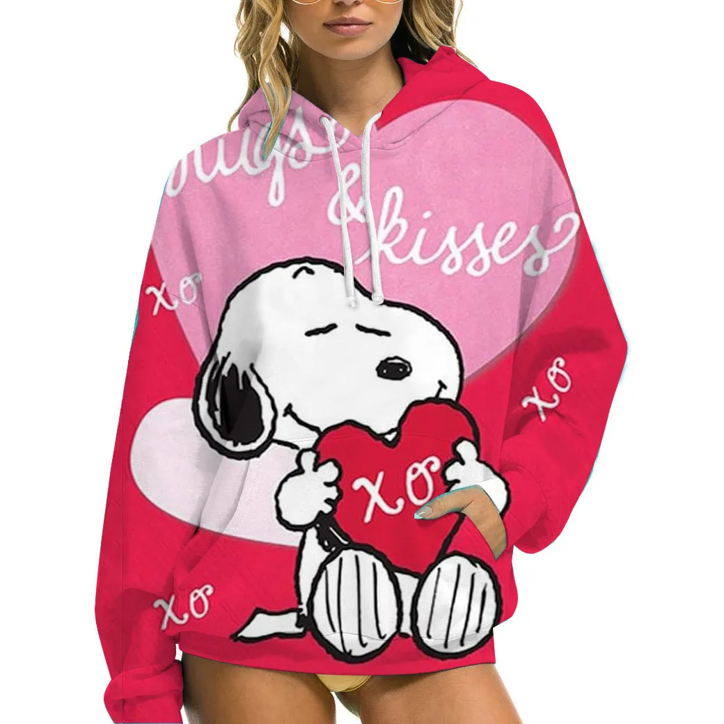 Snoopy Simple lettre sweat à capuche imprimé femmes chaud laine à capuche mode sweat à capuche décontracté automne ample col rond vêtements pour femmes