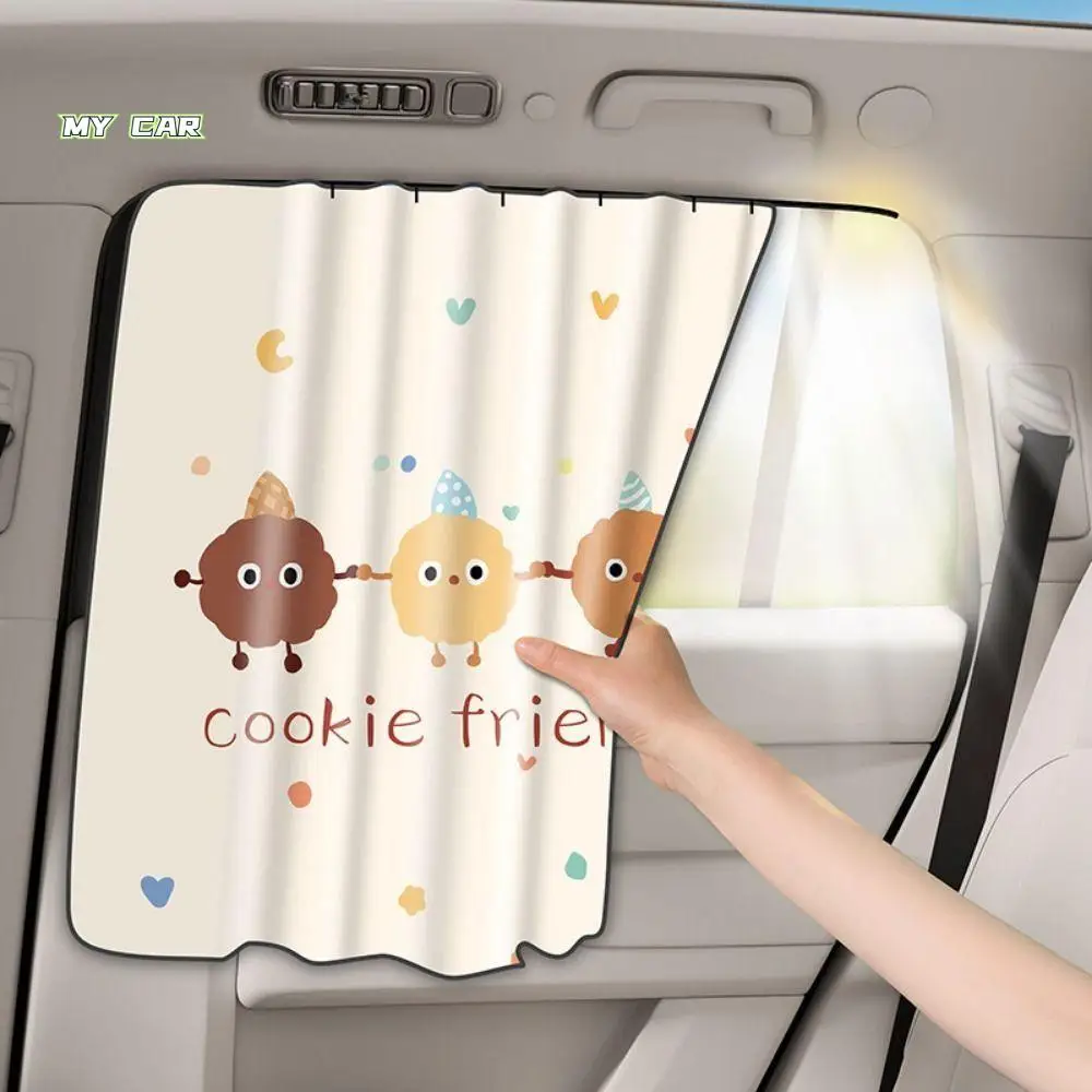 

UV Protection Cartoon Car Curtain Embedded Rail Thermal Insulation Car Blackout Curtain Universal Retractable
