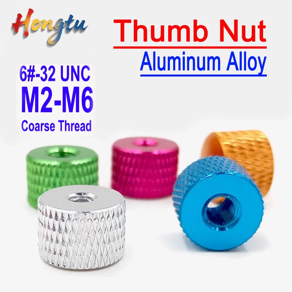 

Hongtu 5Pcs/Lot Hand-Tightening Knurled Round Thumb Nuts - M2-M6 Coarse & 6#-32 UNC, Aluminum Colorful, for DIY Projects