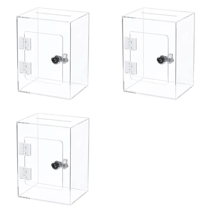 A27F-3X Acrylic Donation Ballot Box- Tip Jar For Money With Lock Key Suggestion Box Comment Box Vote Box