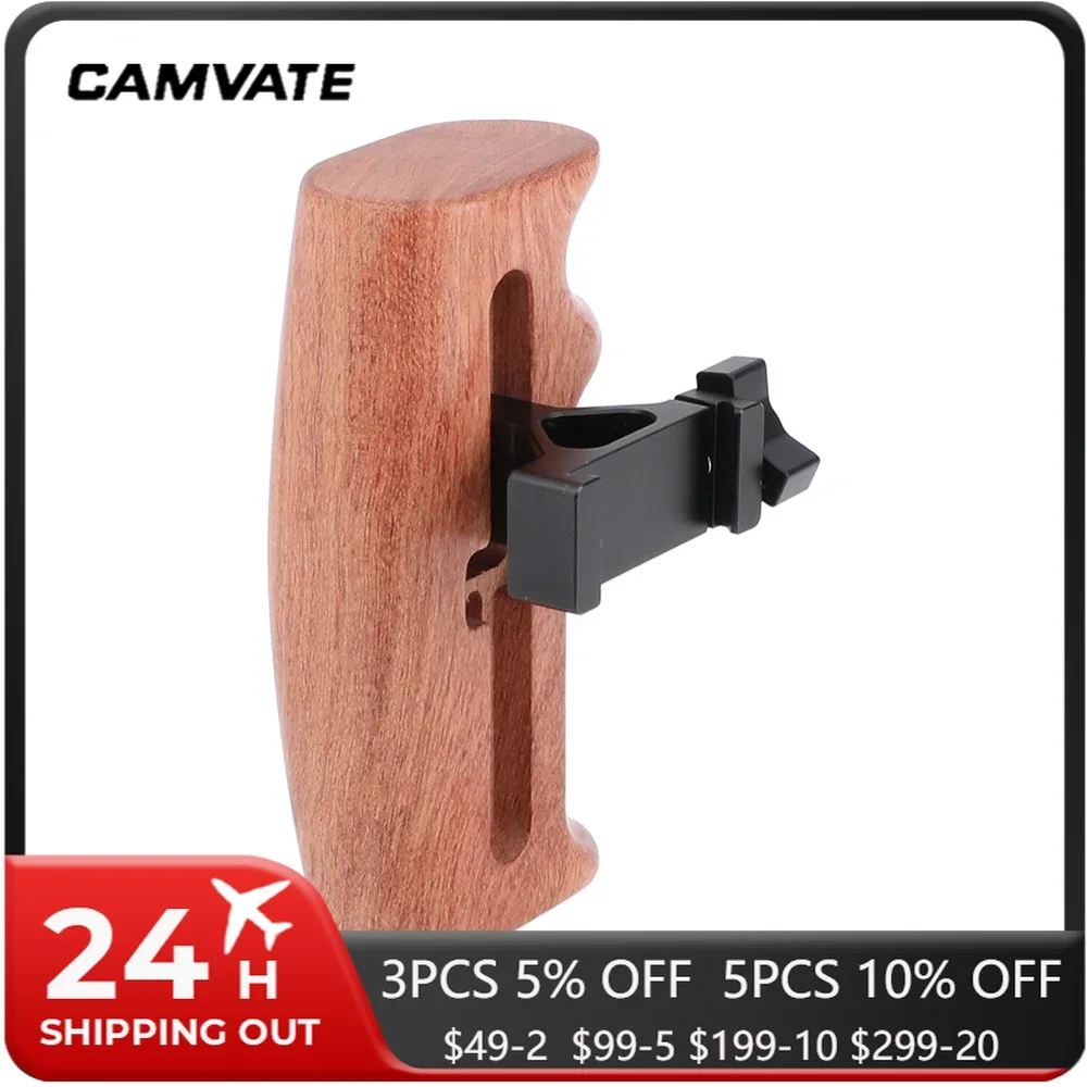 CAMVATE Wooden Handle With Quick Release ARCA Swiss Clamp Connection (Either Side) For DSLR Camera Rig/DV Video Cage/RED Camera