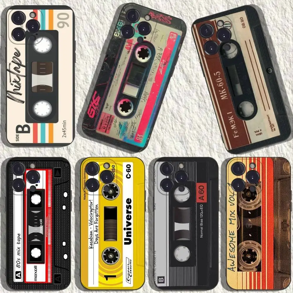 

Cassette Tape Phone Case For iPhone 17,16,15,14,13,12,11,Plus,Pro Max,XS,X,XR,SE,Mini,8,7,Soft Silicone Black Cover