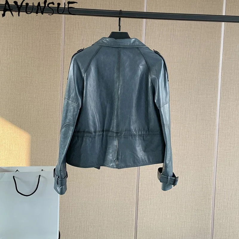 AYUNSUE 100% Genuine Sheepskin Jackets Woman Distressed Waxed Leather Jackets Woman Clothes Turn-down Collar 2025 Abrigo Mujer