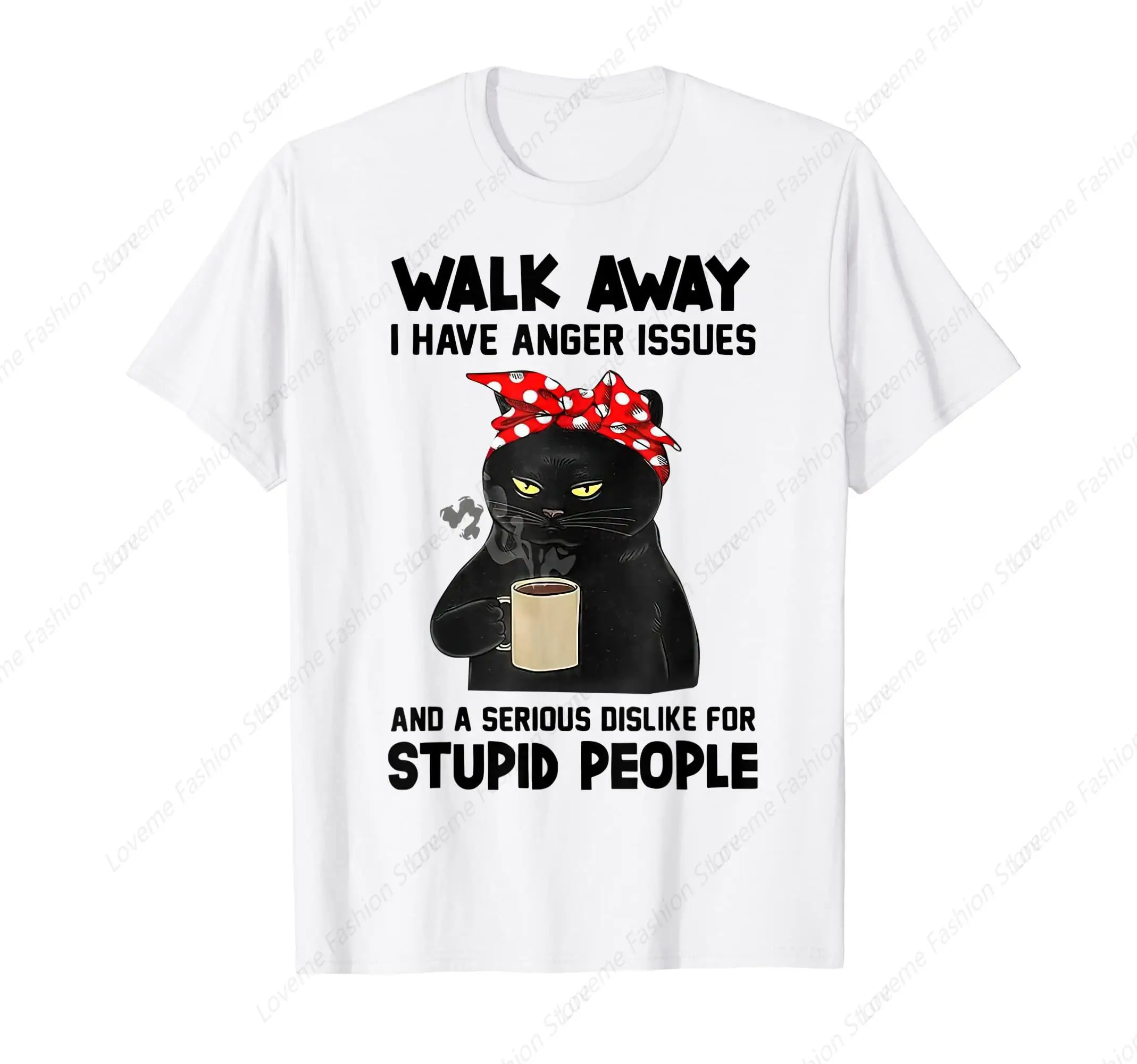 Black Cat Walk Away I Have Anger Issues And Serious Dislike Funny T-Shirt Men's Pure Cotton T-shirt Summer Comfortable Tee