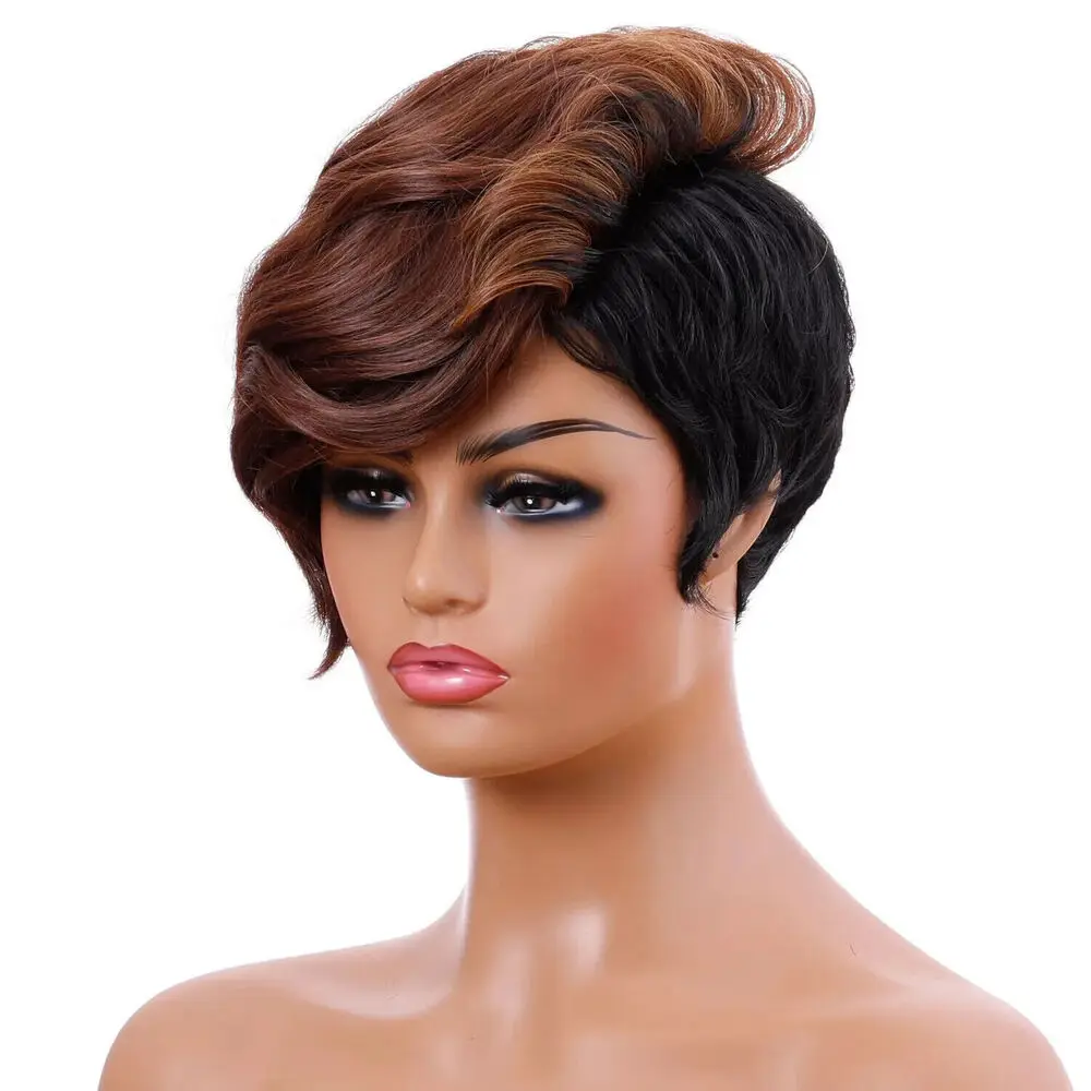 Brown+Black Short Curly Synthetic Hair Wig Fashion For Daily Party Cosplay Wigs