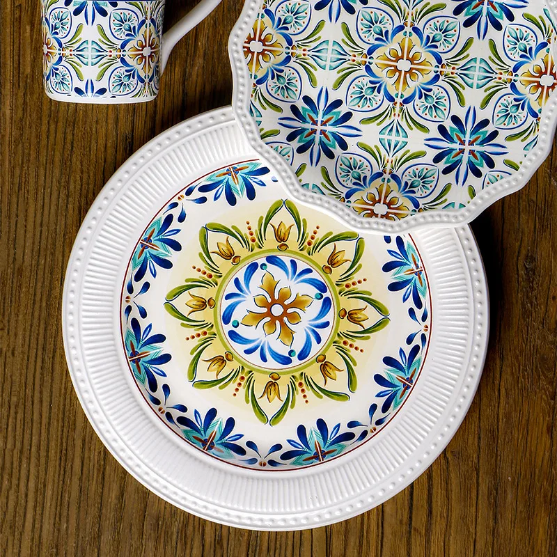 

HYS ceramic embossed dinner plate - pasta/side dish - underglaze decoration - round