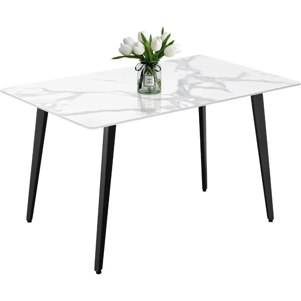 Composite Sintered Stone Dining Table For 4, Rectangle Modern Kitchen Tables With Durable Metal Legs