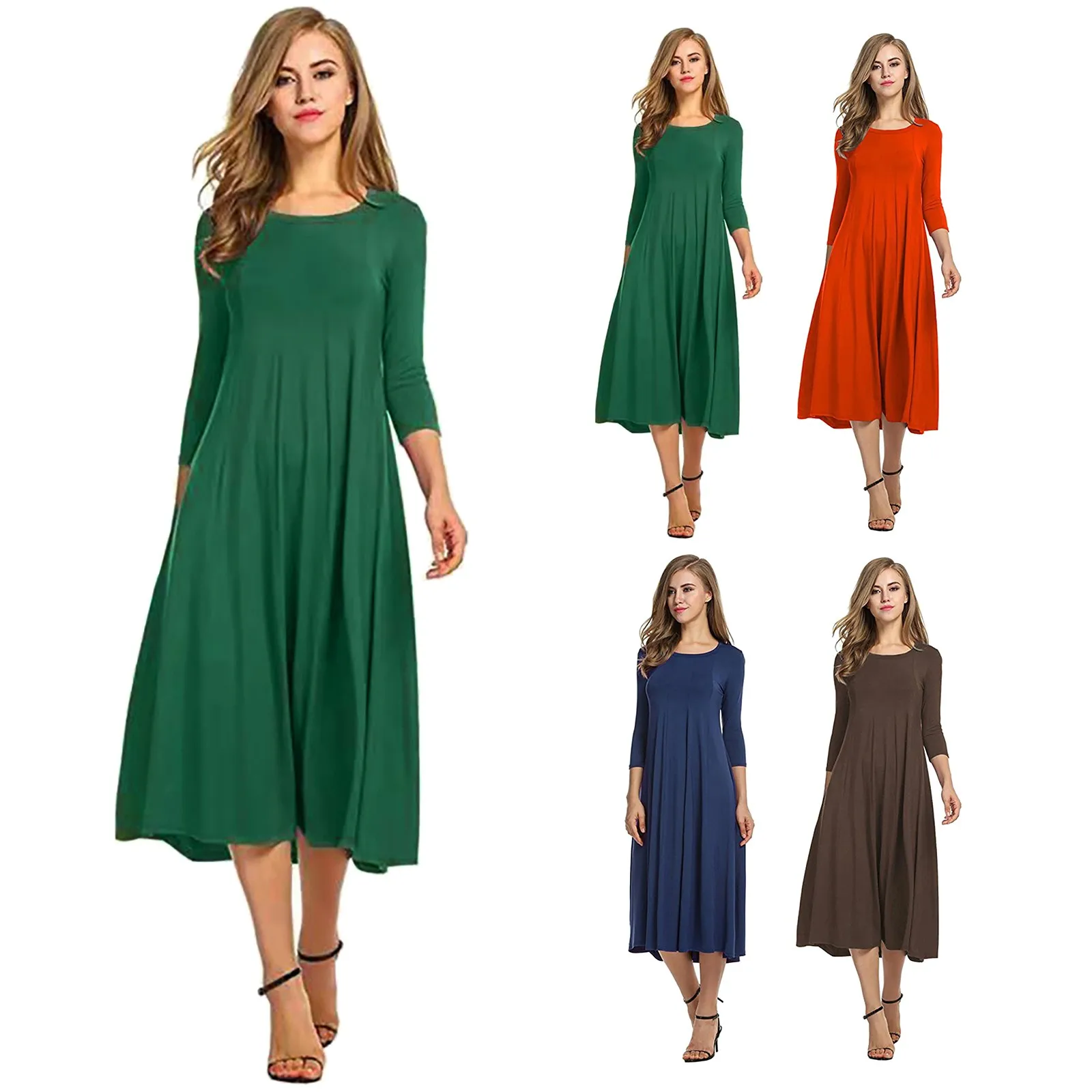 Women\'s Casual Solid Dress Round Neck Long Outing Dresses for Teenagers Ruffle Sleeve Dress plus Size Gown 16w plus Party Dress