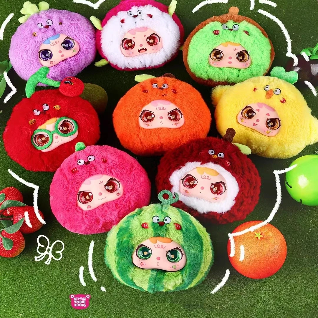 

Подлинная глухая коробка Youbi Bear Group Cub, плюшевая милая кукла, подарочная сетка, красные фрукты, детская плюшевая слепая коробка, подвесная милая маленькая кошелек для монет