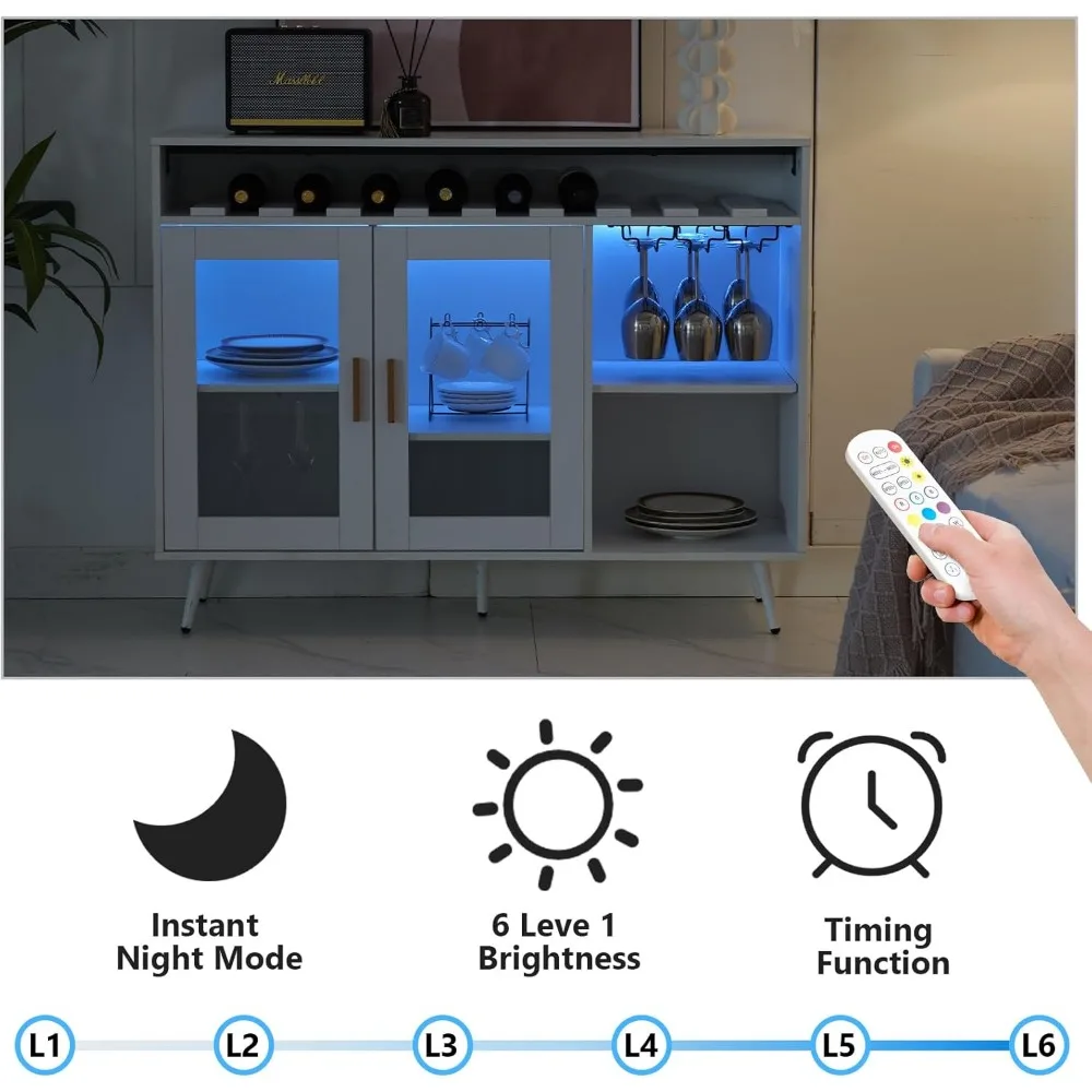 Armoire de planche de bois avec lumière LED, armoire de bar moderne avec vin T1 et porte-verre pour la maison, la salle à manger et la cuisine, 47 po