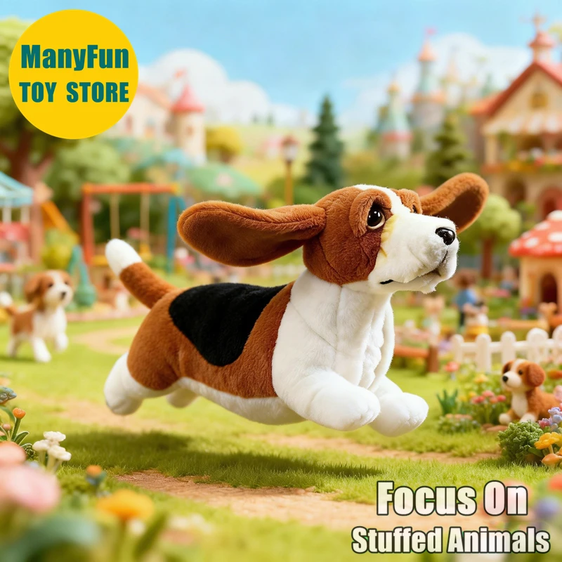 

Плюшевая игрушка Бассет-хаунд: высокодетализированная, реалистичная, как живая собака, имитация животного, мягкая кукла, подарок