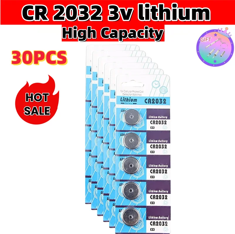 

2024NEW 30Pcs CR2032 3V Button Battery Cell Coin Lithium Batteries Watch Computer LED Light Toy Remote Control Calculators