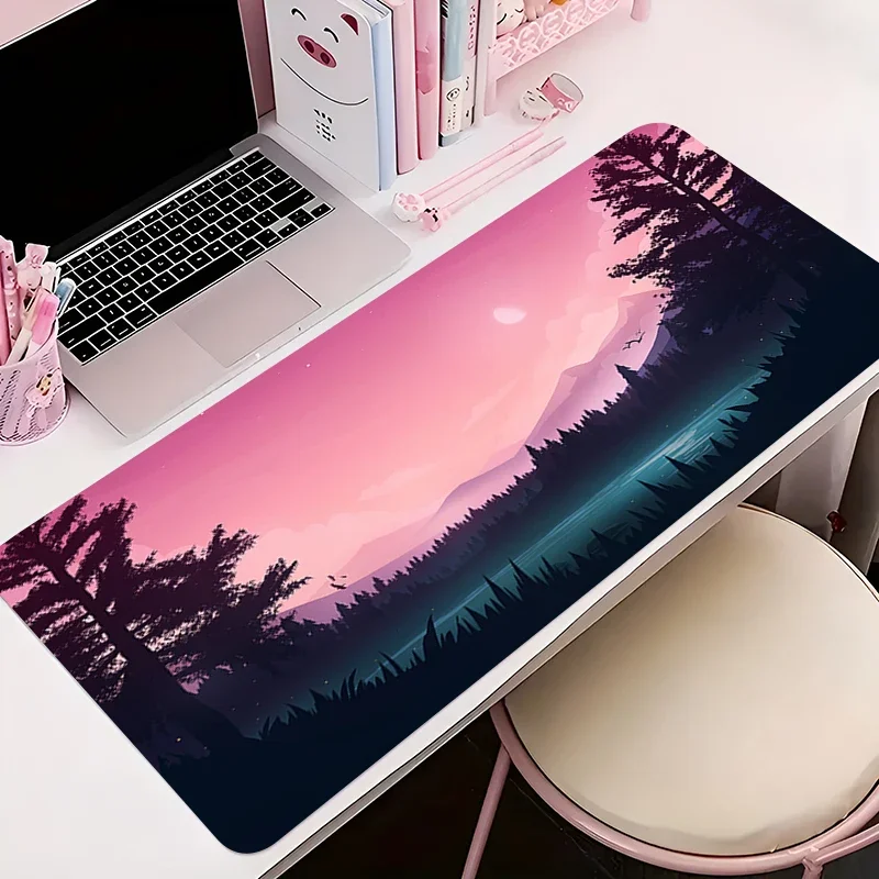 Office Gamer Mouse Pad Gaming Accessories Keyboard Mat  Anime Anti-slip Mousepad Rubber Mountain Forest Pagoda Torii Desk Mat