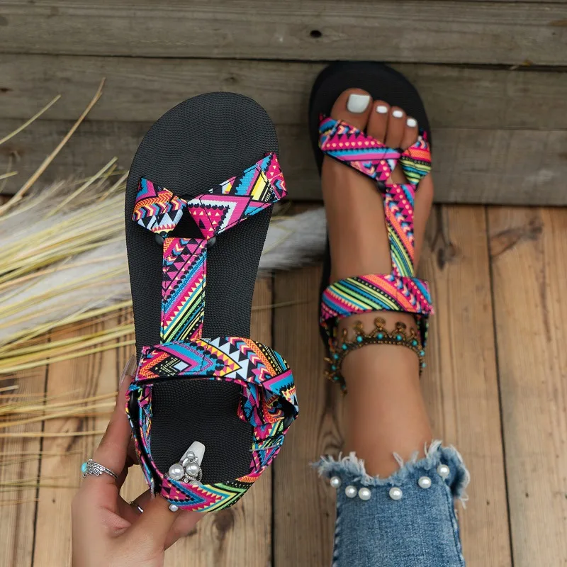 

2024 Summer New Flat Women's Shoes Hemp Rope Set Foot Beach Sandals Outdoor All-match Casual Slippers Large Size Women Sandals