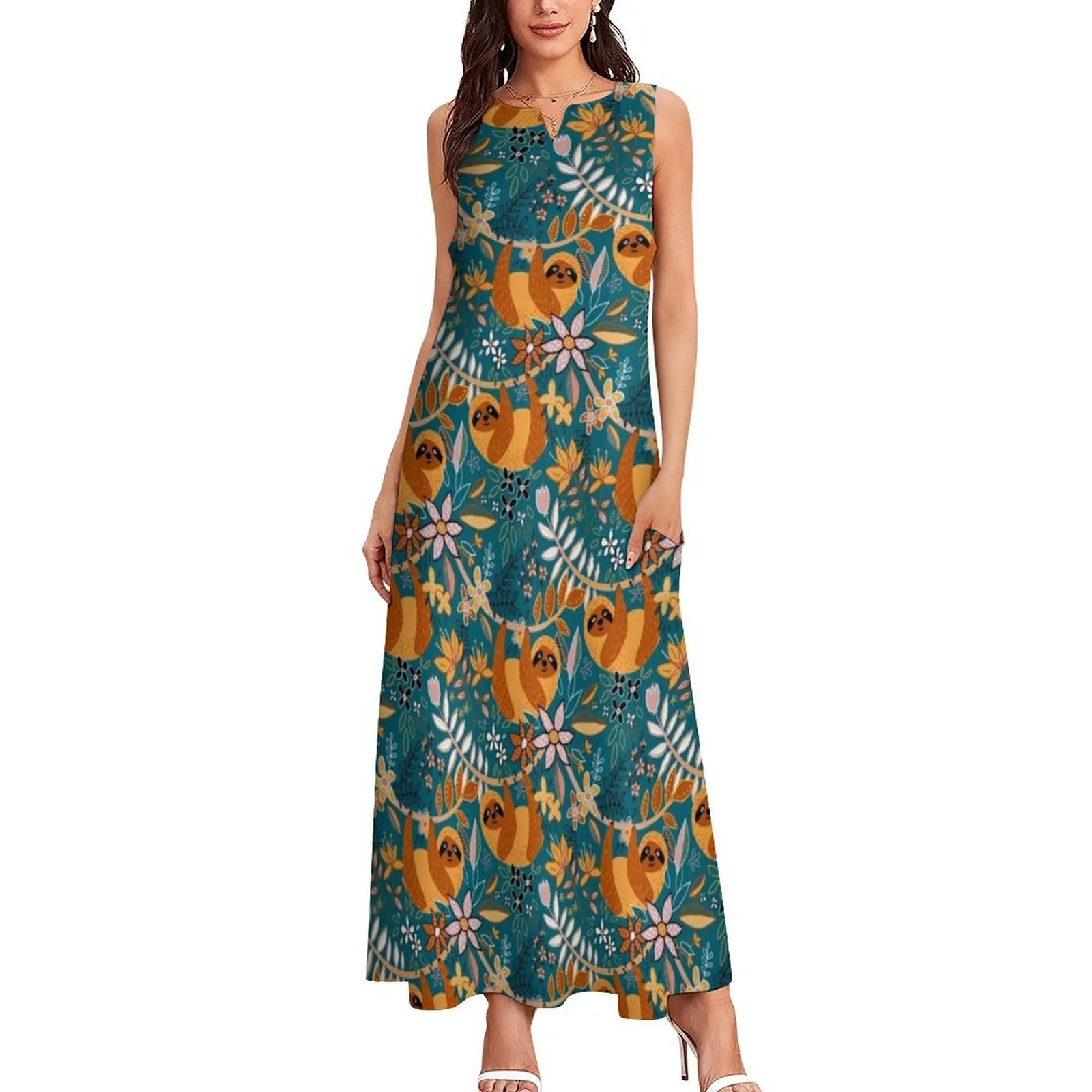 Happy Boho Sloth Floral Long Dress cocktail dresses dresses summer Dress