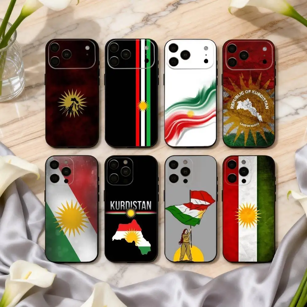 

K-Kurdistan-N F-Flag-G Phone Case For iPhone 17,16,15,14,13,12,11 Plus,Pro Max,XS,Soft Silicone Black Cover