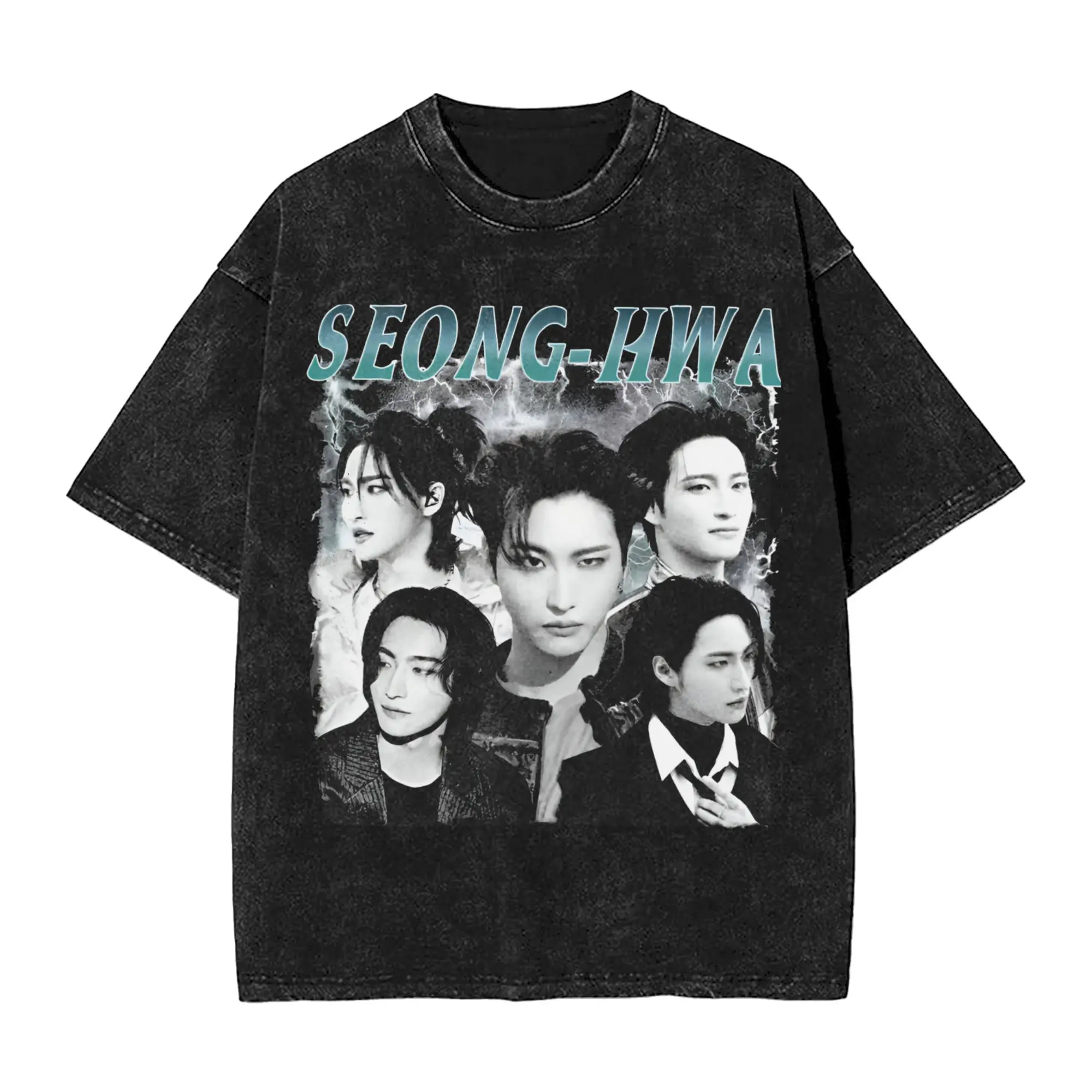 Ateez Seonghwa  Accessories Washed T Shirts Men Women Streetwear Hip Hop T-Shirt Graphic Printed  Tees Short Sleeve