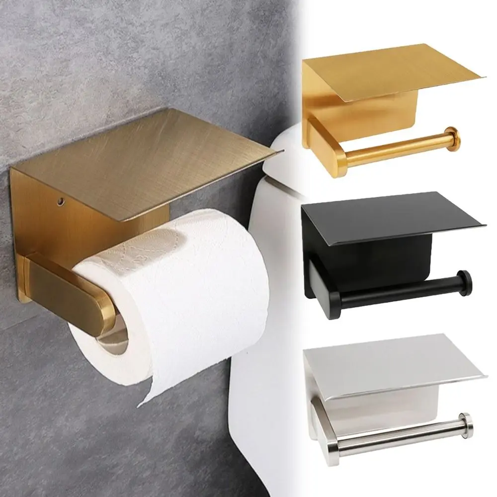 Modern Wall Mount Toilet Paper Holder Space Saving Self Adhesive Paper Roll Shelf Stainless Steel Toilet Paper Rack Bathroom Use