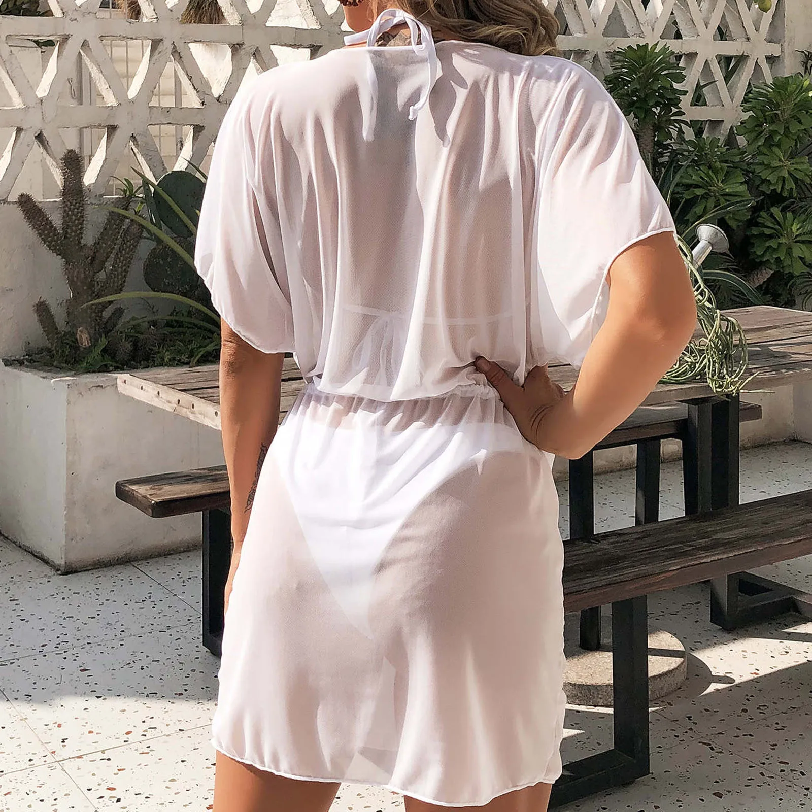 2022 Summer Wrap Women Swimsuit Cover Up Drawstring Kaftan Beach Tunic Dress Robe De Plage Solid White Pareo Beachwear Dress