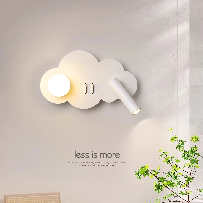 Cloud bedroom wall lamp with switch living room background decoration lamp children's room reading eye protection bedside lamp