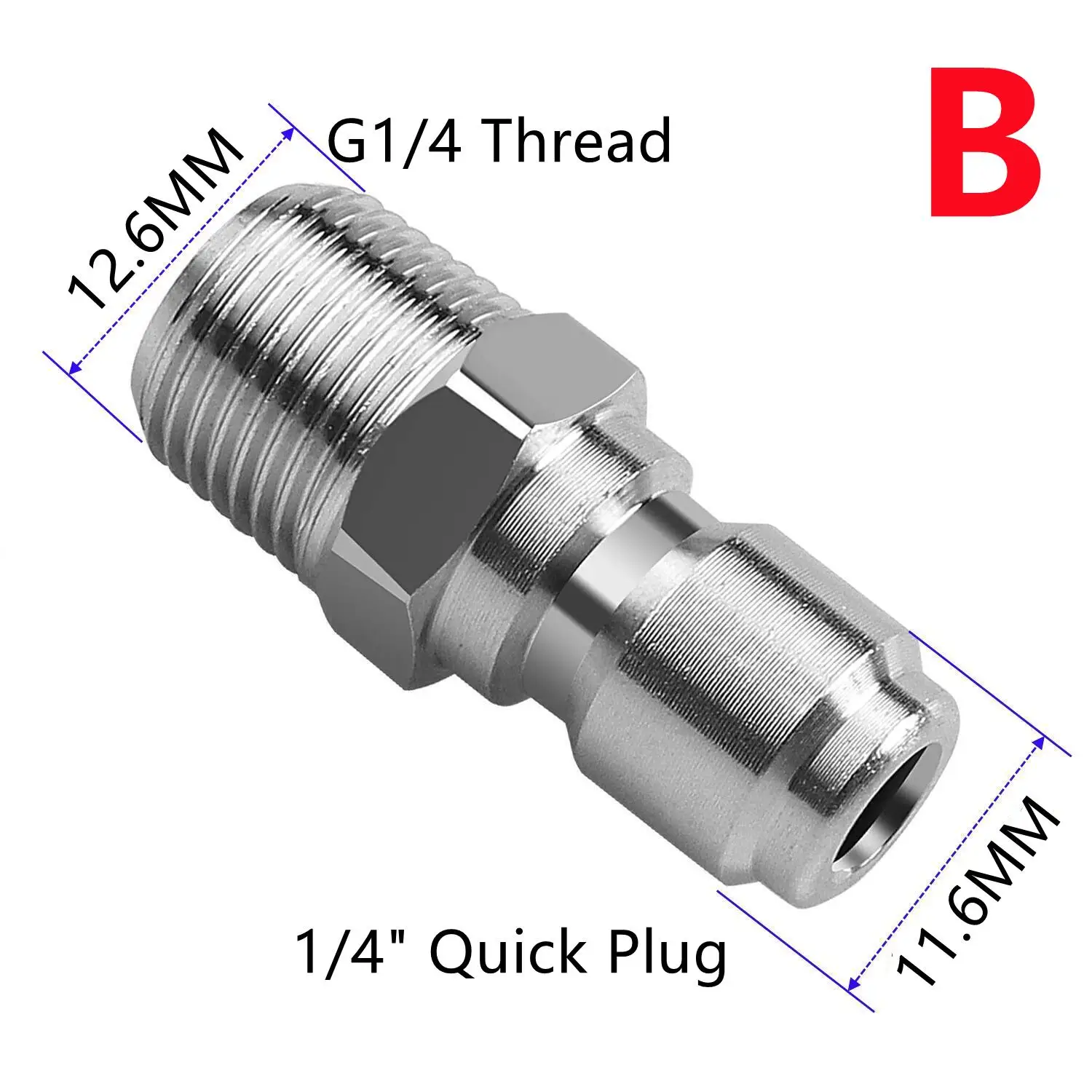 Aço inoxidável DN8 Quick Plug Connector, Adaptador para Máquina de Lavagem a Alta Pressão, Acessórios, 1/4