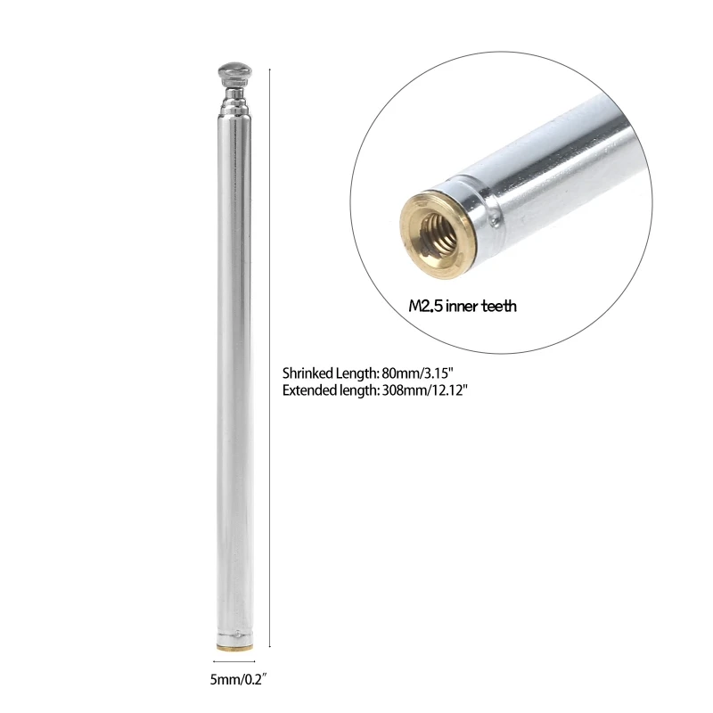 80 mm lengte 5 sectie telescopische roestvrijstalen FM-radio TV-antenne-ontvanger telescopische antenne voor radioapparatuur