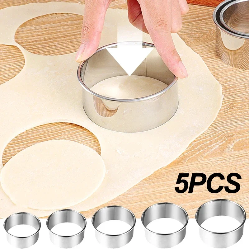 5/1 Stuks Ronde Cookie Cutter Mal Roestvrij Staal Diy Dumplings Skin Cutter Tools Bakken Gebak Koekjesvorm Keuken Gadgets