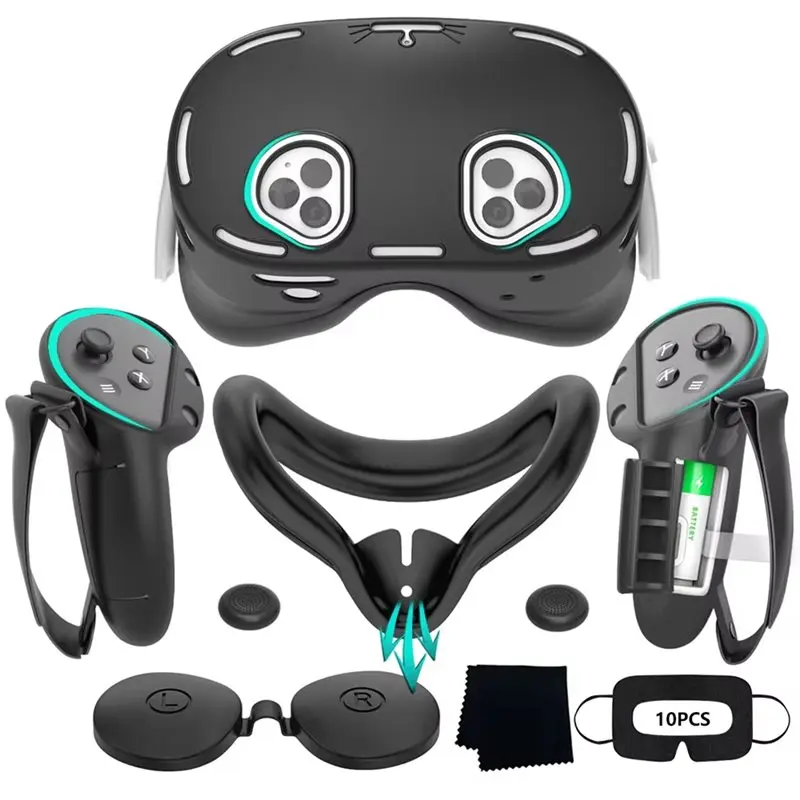 DT51 VR Accessories 8 in 1 Silicone Protective Cover Kit for s, with Wiping Cloth & Disposable Masks, Black, Ideal Gift