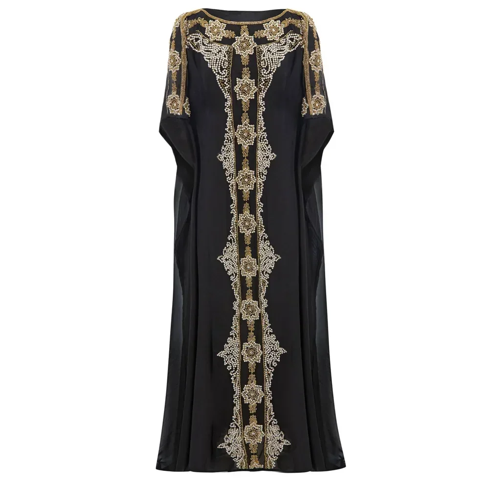 Caftano turco Marocain Qatar Omã Abbigliamento per le donne Vestaglie Abito estivo Elegante maniche lunghe Caftano Dubai Islam Abito musulmano