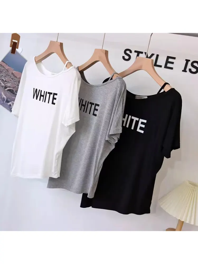 Off Shoulder T-Shirt Women'S Tank Tops Durable Oversized Ladies Korean Style Basic Unique Art Lace Up Solid Spring Versatile Ins