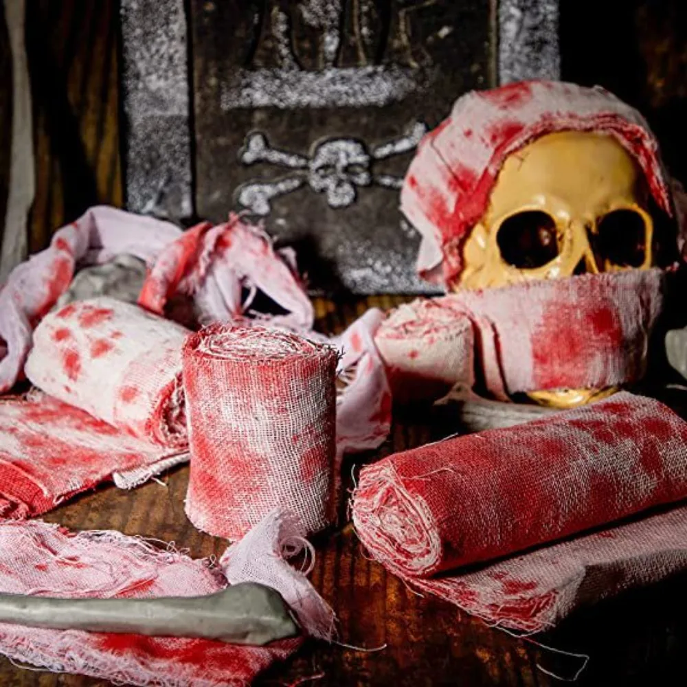 

DIY Halloween Blood Gauze Cloth Eco-friendly Scary Artificial Blood Bandage Creepy Warning Line Artificial Blood Gauze