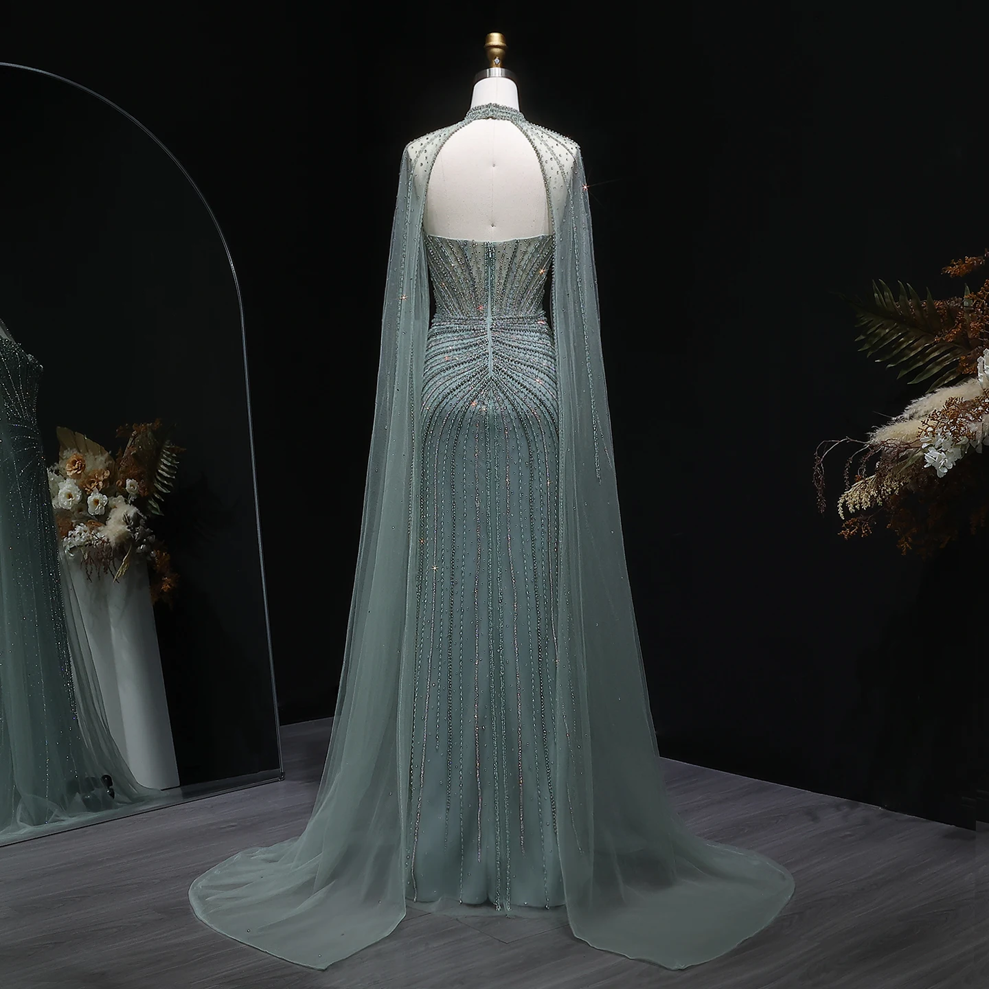 Sharon Said Luxuriöses Weinrotes Abendkleid mit Cape-Ärmeln, Lang, Rosa, für Damen, Hochzeit, Party, Ballkleider, Arabisch, SS156, Maßanfertigung – Detail 10