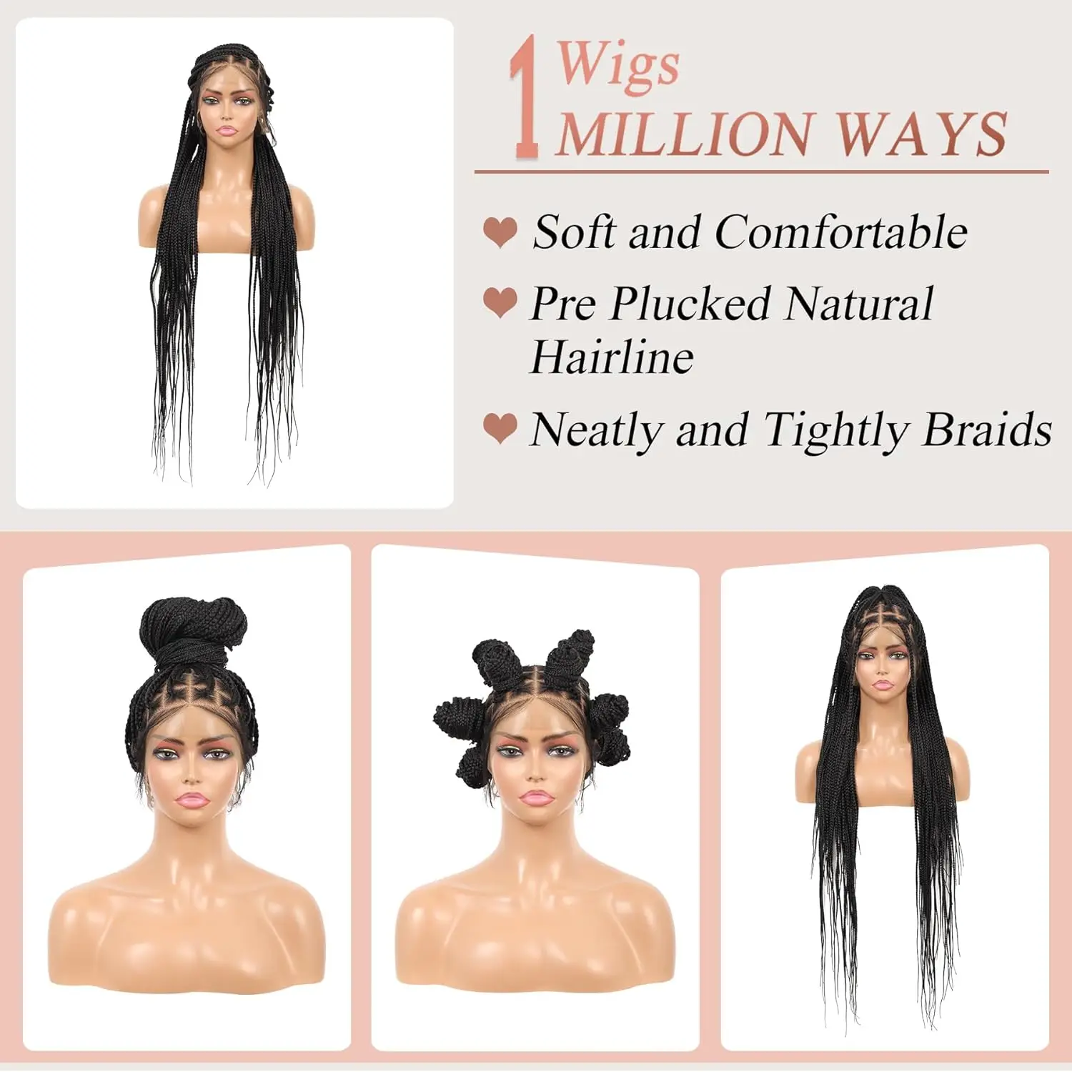 Pelucas trenzadas largas sintéticas, peluca con trenzas en caja, peluca trenzada de encaje completo para mujeres negras, peluca de pelo trenzado frontal de encaje mezclado