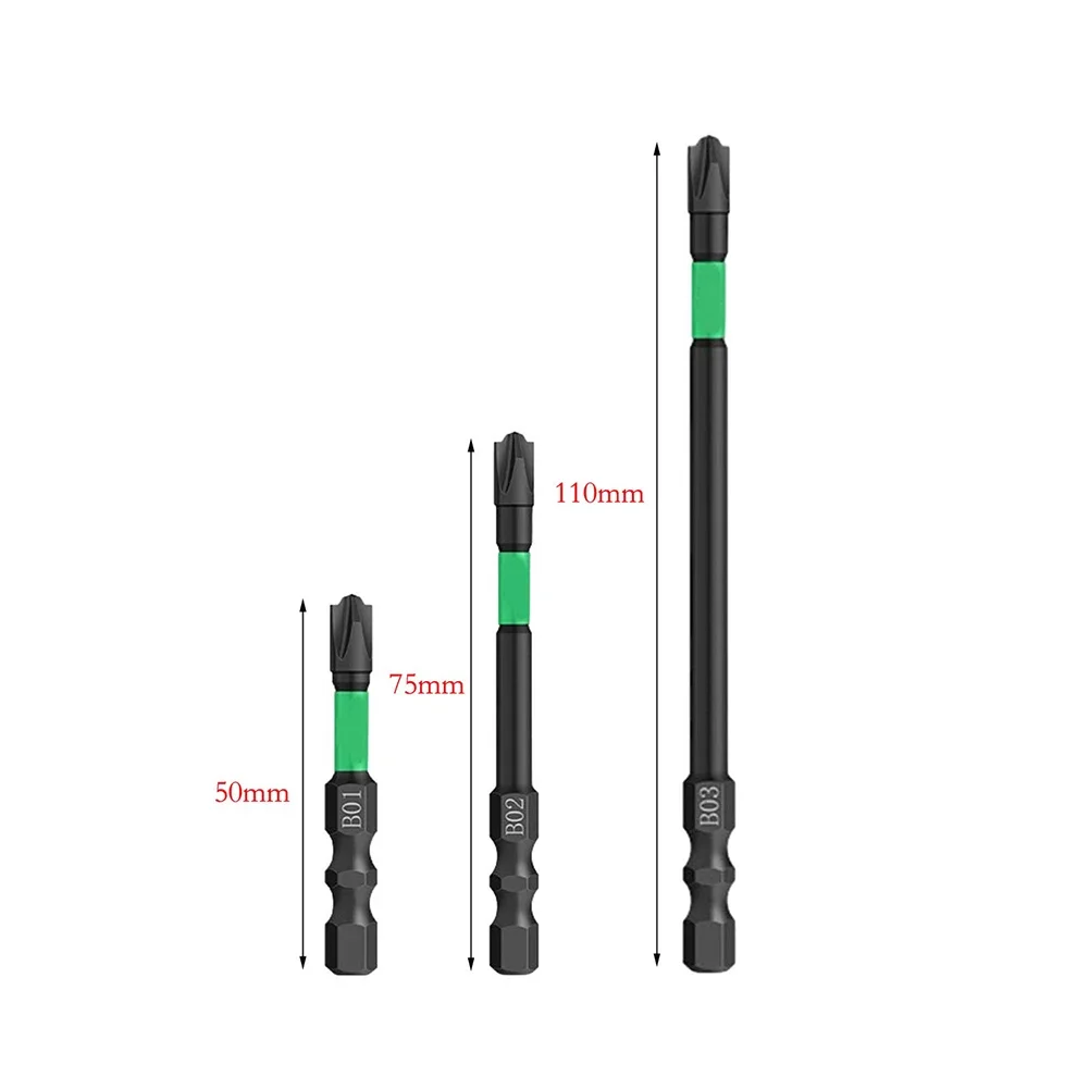 3pcs 50/75/110mm Special Slotted Cross Screwdriver Bit Magnetic FPH2 Batch Head For Electrician Furniture Electrical Repair