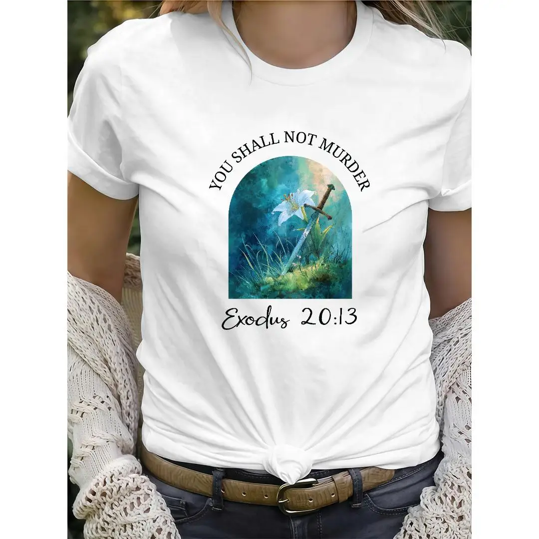 

Christian Bible Verse T-Shirt Exodus 20:13 Graphic Tee Unisex Cotton Top for Faith Outfit, Church Event or Easter Gift