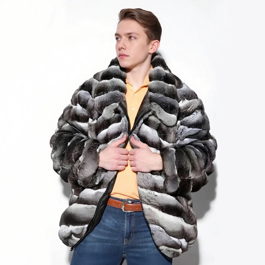 

Mens Fur Coats Real Rex Rabbit Coat Full Skin Bomber Jackets Luxury Winter Men's Coats Fashion High Quaity Outerwear