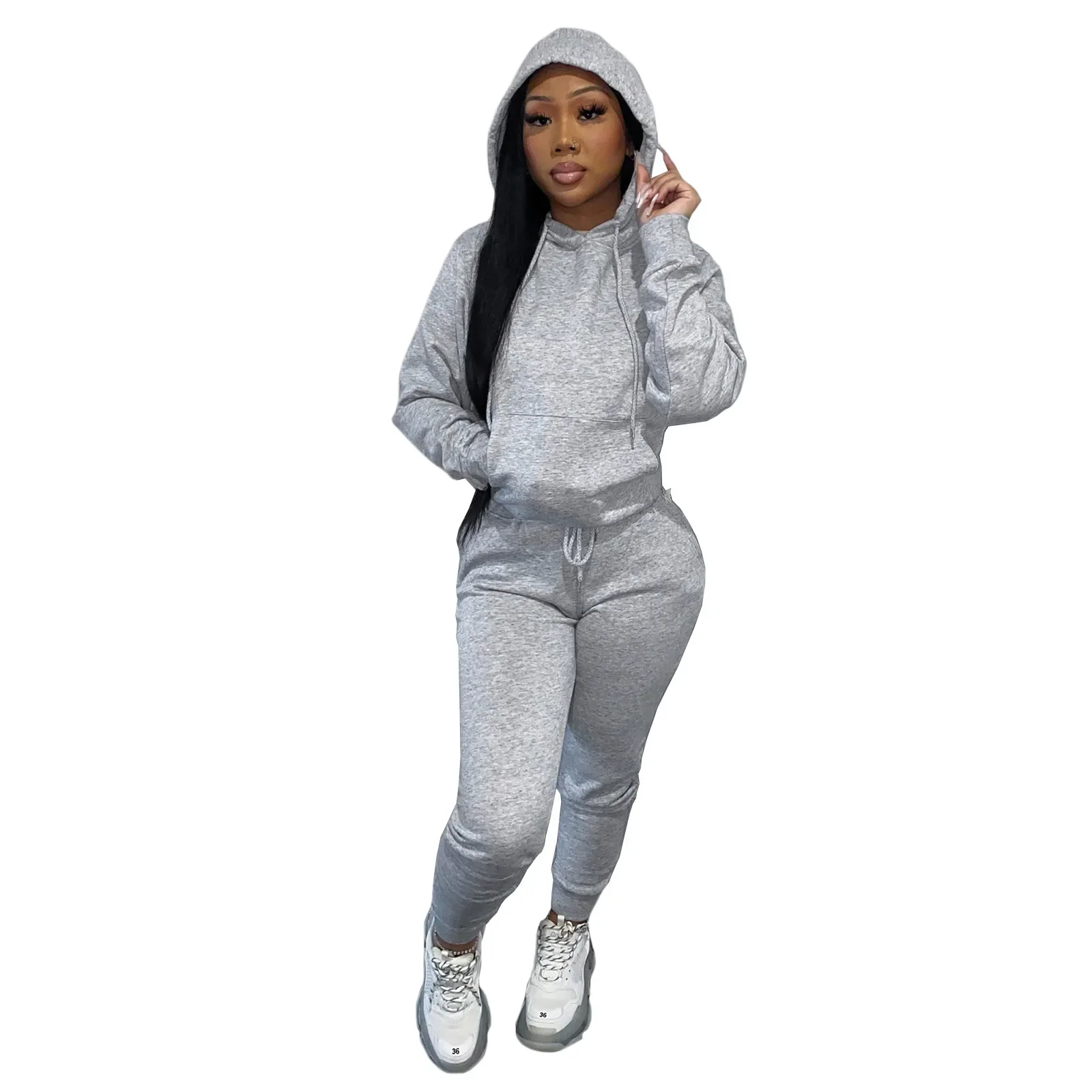 High Elastic Tracksuit Top Pants Two Piece Set Custom LOGO Wholesale Private Label Plus Size Hoodie Sweatshirt Jogger Set