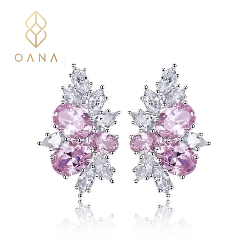 

OANA S925 Silver Oval Ladies Earrings Ice Flower Cut Giant Flash Fashion Jewelry Free Shipping