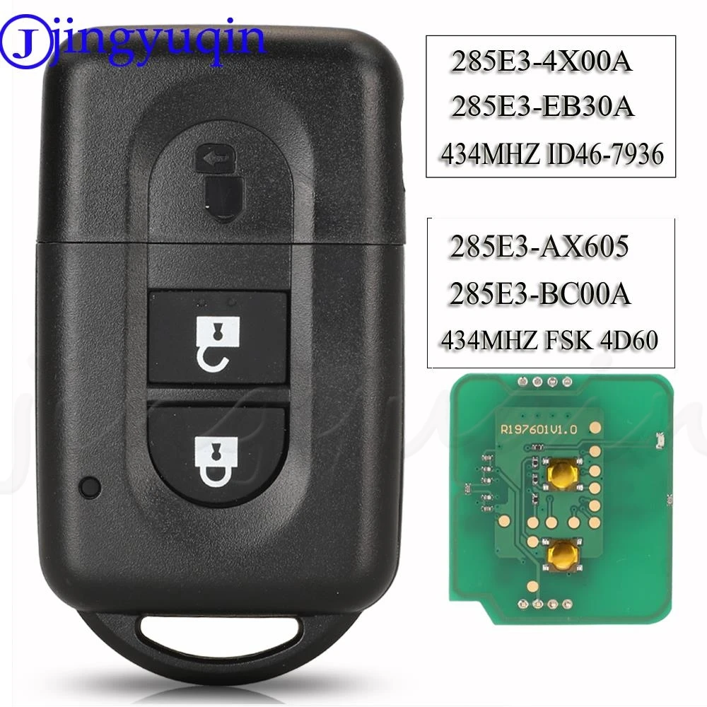 

Jingyuqin 3BTN Remote Key Fod 433Mhz ID46/4D60 For Nissan X-trail Qashqai Pathfinder Micra NV200 285E3-4X00A /EB30A/ AX605/BC00A