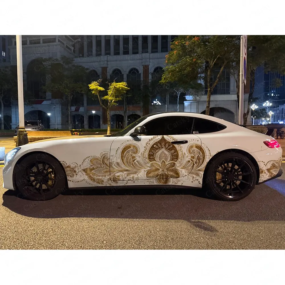 2pcs Gilded Mandala Car Side Wraps, Self-Adhesive PVC Waterproof & Scratch-Resistant Stickers, Car Accessory Gift view 5
