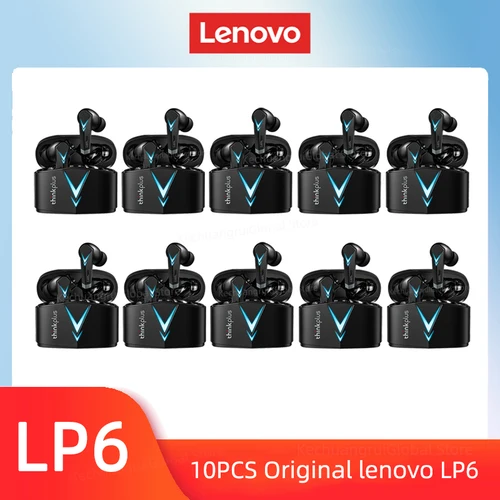 Lenovo-auriculares inalámbricos LP6 TWS originales, cascos con Bluetooth para juegos, estéreo, envolvente, cancelación de ruido, modo de reposo largo, 10 unidades, 5 unidades, 2 unidades