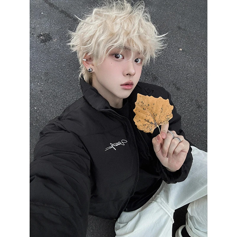 

Youth Bla Stand Collar down Jaet Men's Winter Cleanfit Boys Cotton Coat Premium American Bread Sle Polyester Fiber