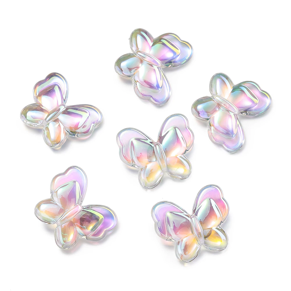 10Pcs/bag Acrylic Butterfly Laser Color Loose Beads AB Color Beads For DIY Bracelet Phone Chain Making Supplies Findings