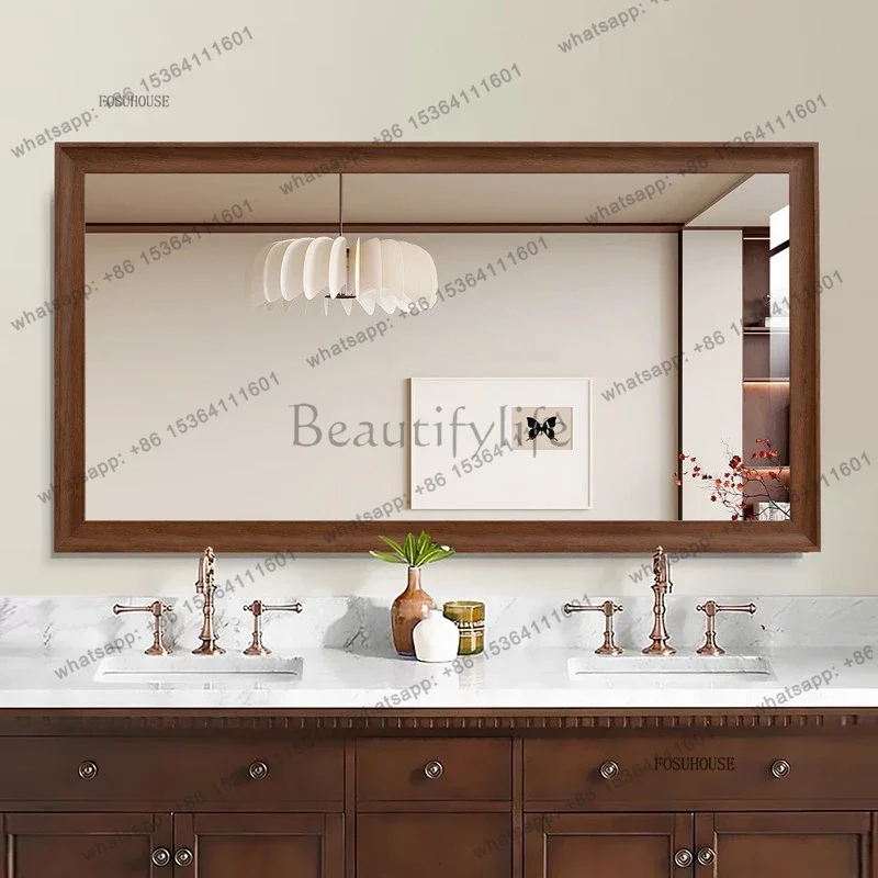 PG Eco Friendly Imitation Wood Mirror Wall Mounted for Bathroom Hotels B&B Vintage Rustic Makeup Decor