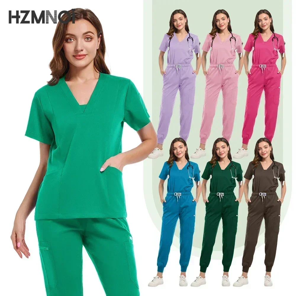 New Multicolour Pharmacy Beauty Spa Uniforms Nurse Scrubs Set Dentist Surgical Medical Uniforms Elestic Women Joggers Suit