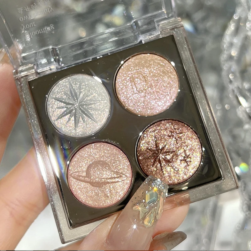 プラネット フォーカラー ダイヤモンド グリッター アイシャドウ パレット オーロラ パープル メタリック シマリング ベイクド パウダー ハイライター アイシャドウ メイクアップ