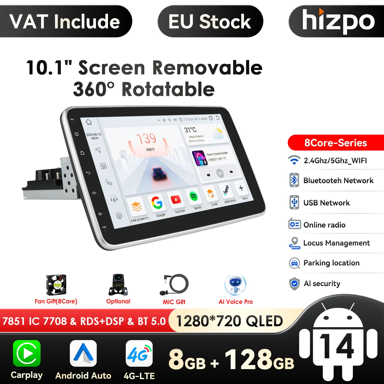 8 128g 10.1 ''drehbar 1 Din Autoradio GPS für Universal Auto Multimedia Player Stereo 1din Video Autoradio Carplay Hea dunit