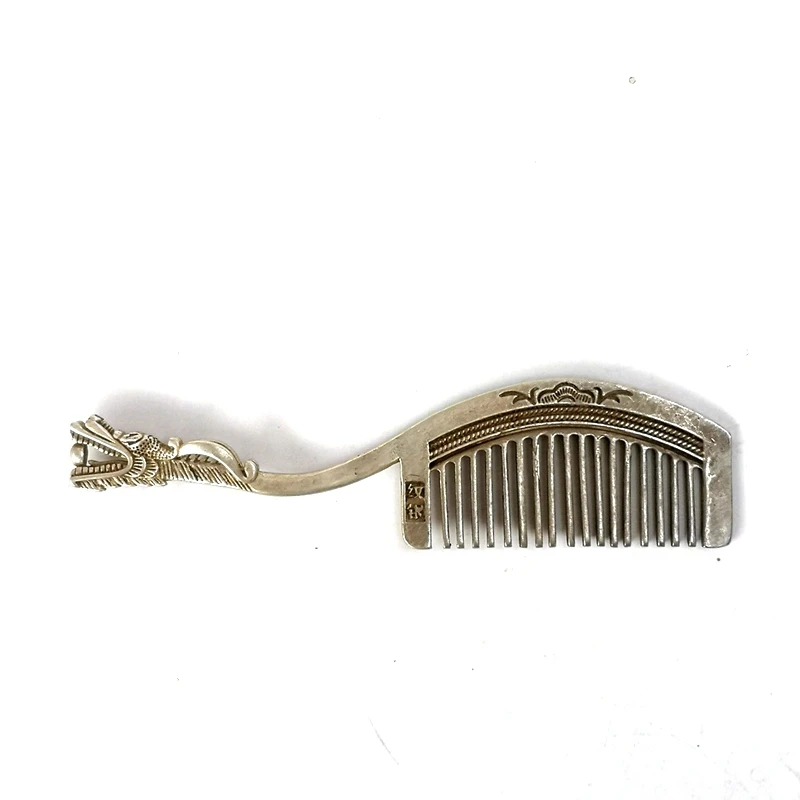 

Old Chinese Tibet Silver handmade Carving Dragon Comb Decoration Gift Collection Length 140 CM