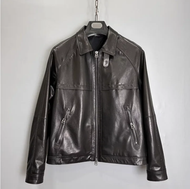 

2024 DIKU Men's autumn and winter lambskin lapel motorcycle casual cool leather jacket XL-5XL